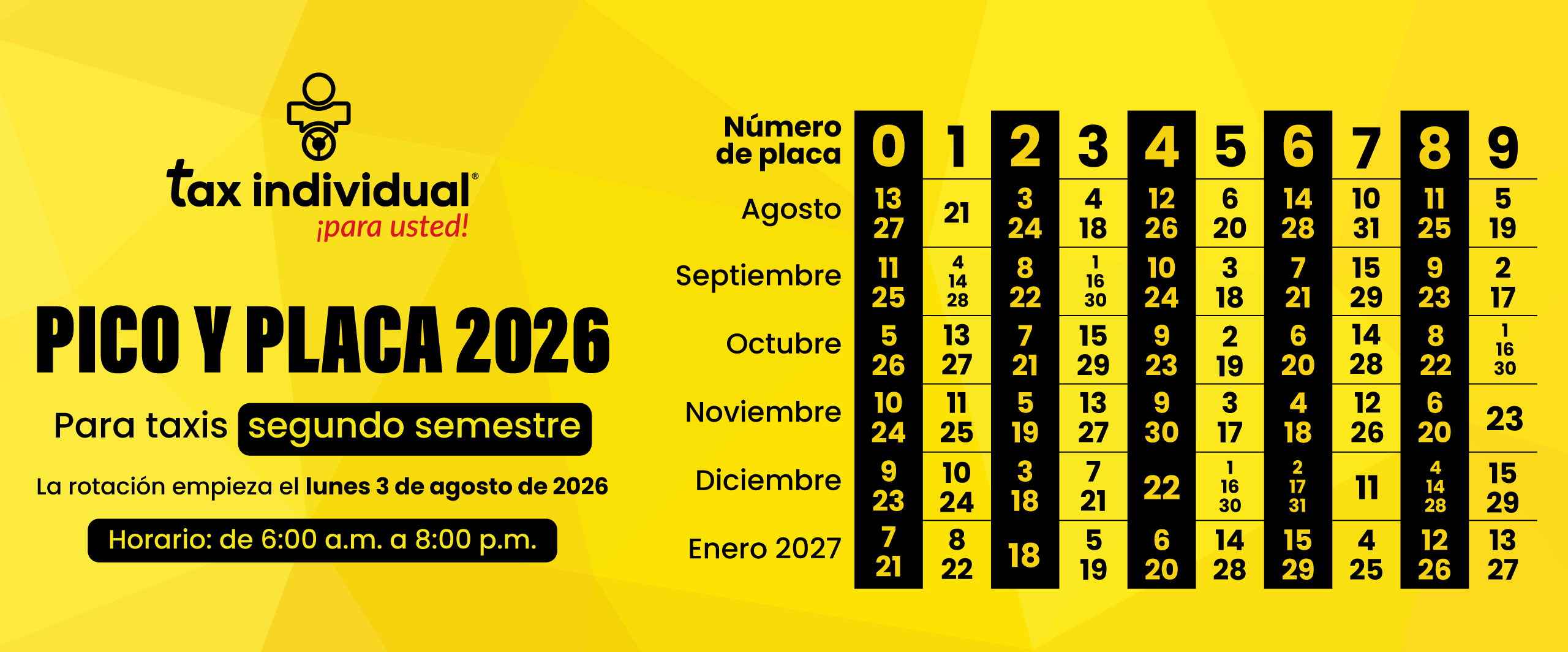 Pico y Placa 2026 semestre 1